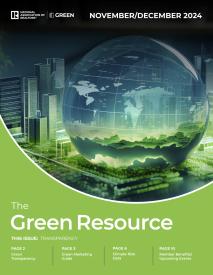 Cover for the November/December 2024 Edition of the Green Resource newsletter featuring an image of a globe in a city park area.