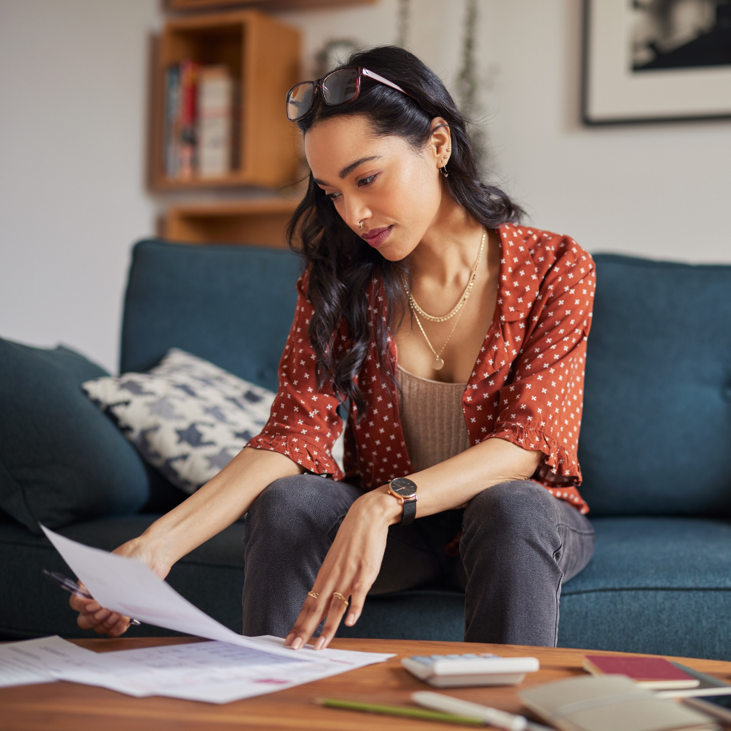 Woman evaluating home finances